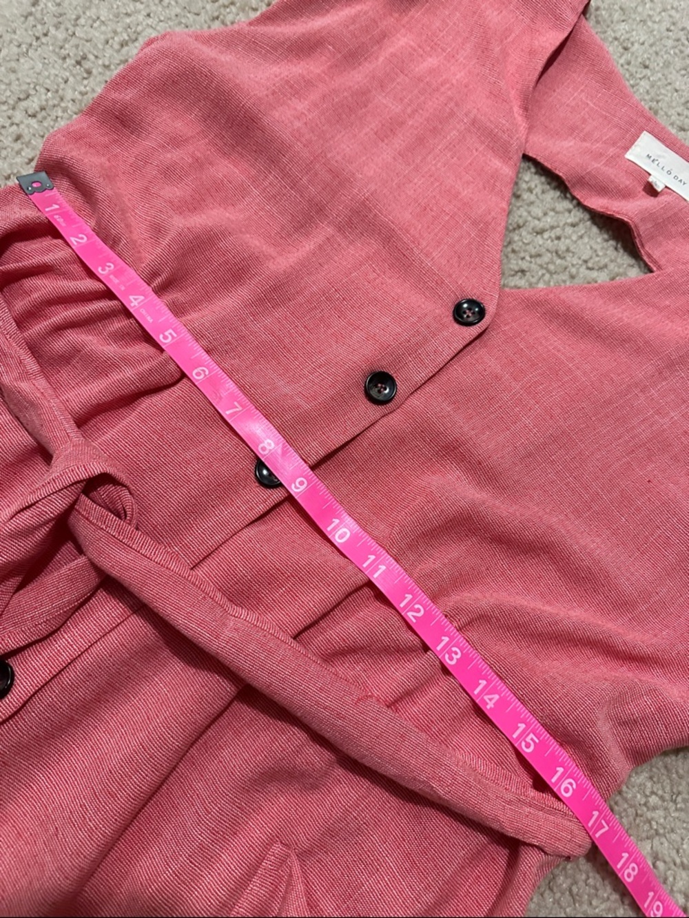 MELLODAY Pink Red Chambray Button-Front Cutout Back Midi Dress with Tie Waist - Picture 4 of 12
